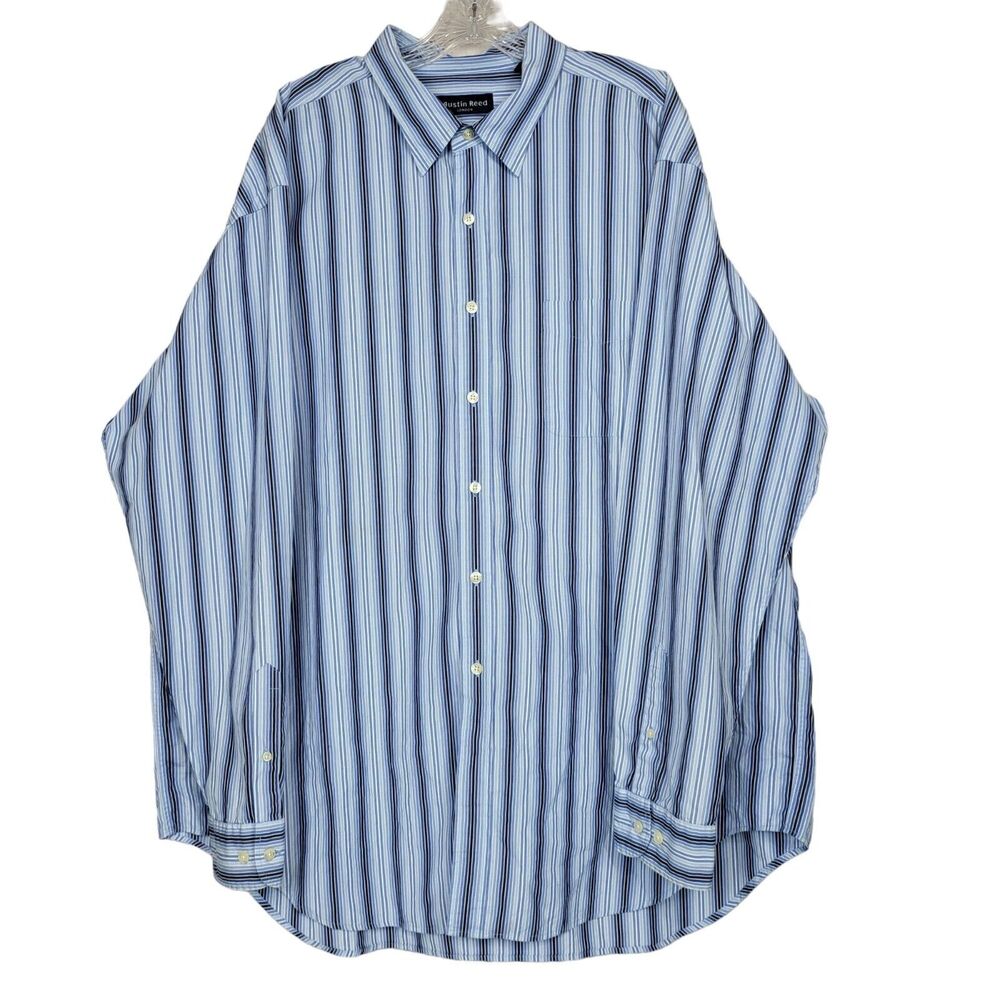 Austin Reed London Button Up Shirt Men XXL Long Sleeve Striped Blue & White